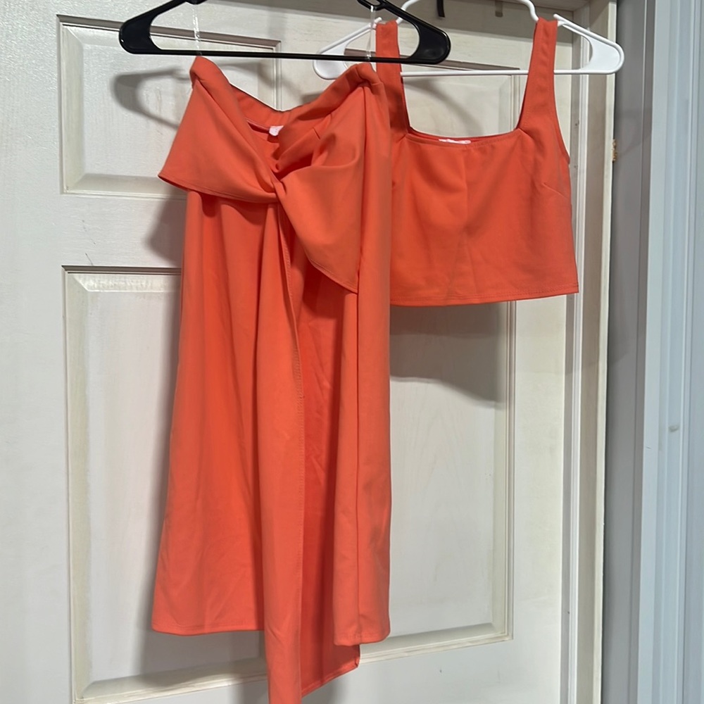 Pink Lily Nightlife Coral Wrap Midi Skirt + Tank Size Medium